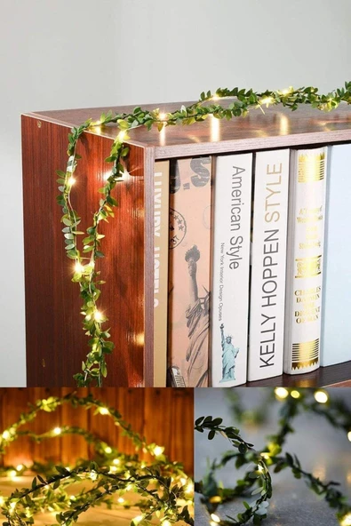 DDPEST Dekoratif Yeşil Yapraklı Yapay Ledli 7 Metre Tel Sarmaşık 5 Mt 50 Ledli Sarı Peri Led (piller hariç) - 2