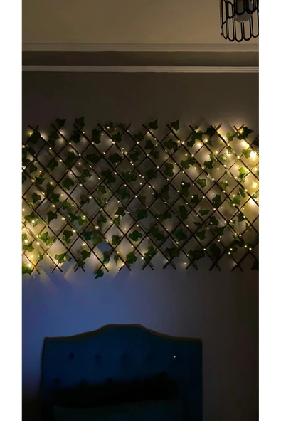 DDPEST 2Adet Sarı 10 mt Ledli Dekoratif Yeşil Sarmaşıklı 70cm*120cm Akordiyon Çit Bahçe Duvar Tavan Çiti - 2