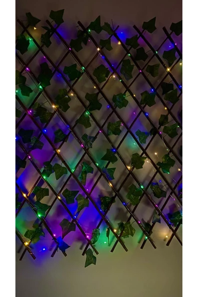 DDPEST 2Adet RGB 10metre Ledli Dekoratif Yeşil Sarmaşıklı 70cm*120cm Akordiyon Çit Bahçe Duvar Tavan Çiti