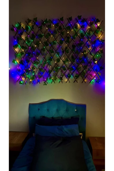 DDPEST 2Adet RGB 10metre Ledli Dekoratif Yeşil Sarmaşıklı 70cm*120cm Akordiyon Çit Bahçe Duvar Tavan Çiti - 2
