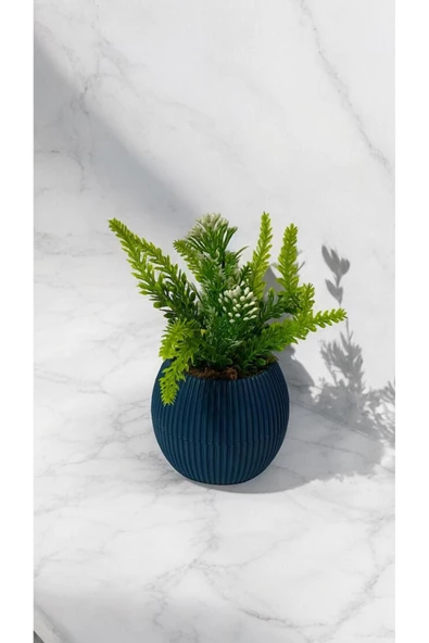 DDPEST Yosunlu Mini Saksıda Yapay Boncuk Çiçeği Bitkisi Lavanta Garnitürlü Mavi Saksı Mini Boy - 2