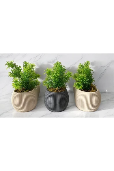 DDPEST 3 ' lü Dekoratif Yosunlu Yapay Çimli Saksı Takımı Canlı / Yapay Çiçek Saksıları - 3