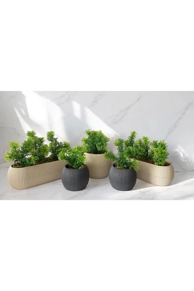 DDPEST 5 ' li Dekoratif Yosunlu Yapay Çimli Saksı Takımı Canlı / Yapay Çiçek Saksıları