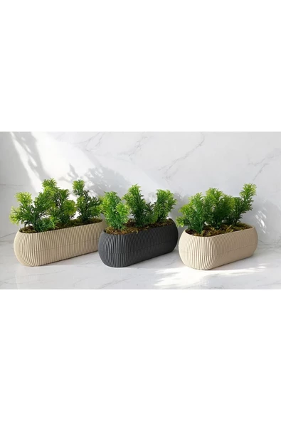 DDPEST 3 ' lü Dekoratif Yosunlu Yapay Çimli Saksı Takımı Canlı / Yapay Çiçek Saksıları