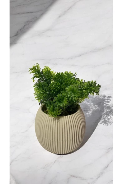 DDPEST Yosunlu Mini Saksıda Yapay Çim Bitkisi Yeşil Garnitürlü Bej Saksı Mini Boy