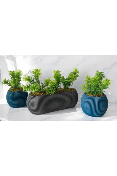 DDPEST 3 ' lü Dekoratif Yosunlu Yapay Çimli Saksı Takımı Canlı / Yapay Çiçek Saksıları - 2