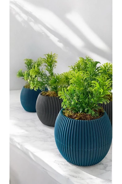 DDPEST 3 ' lü Dekoratif Yosunlu Yapay Çimli Saksı Takımı Canlı / Yapay Çiçek Saksıları - 3
