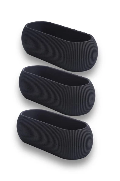 DDPEST 3 Adet Uzun Gri Renk Mercan Çizgili Saksı Canlı Yapay Çiçek Saksılığı Balkon Saksısı Boş - 2