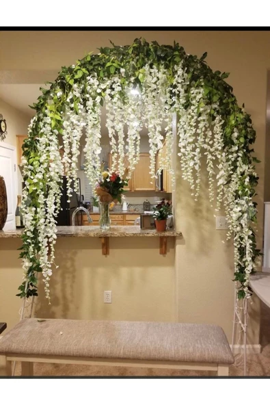 DDPEST 6 Dal Beyaz Akasya Yapay Dekoratif Organizasyon Nişan Süsleri Dekor Çiçekleri - 3