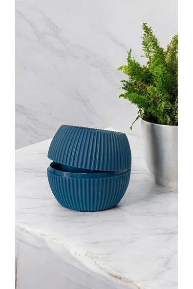 DDPEST 3 Adet Mini Boy Gri Ve Gece Mavisi Mercan Çizgili Saksı Canlı/Yapay Çiçek Saksılığı Balkon Saksısı - 3