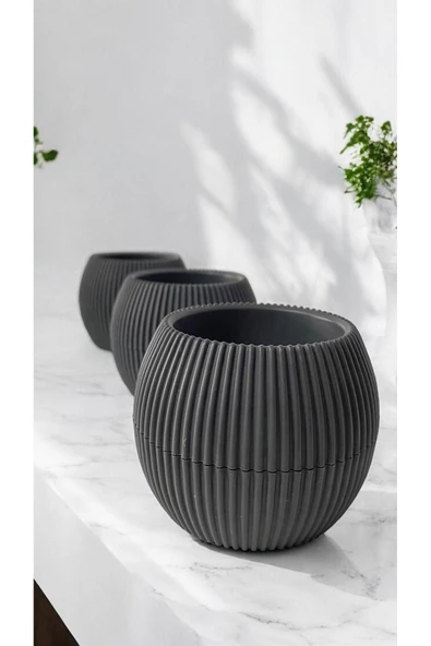 DDPEST 3 Adet Mini Boy Gri Mercan Çizgili Saksı Canlı/Yapay Çiçek Saksılığı Balkon Saksısı - 3