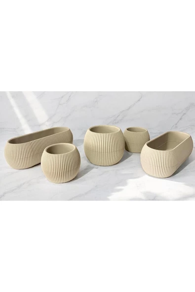 DDPEST 5 Adet Karışık Paket Bej Tek Renk Mercan Çizgili Saksı Canlı/Yapay Çiçek Saksılığı Balkon Saksısı - 2