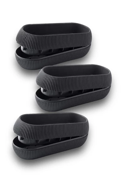 DDPEST 3 Adet Uzun Gri Renk Mercan Çizgili Saksı Canlı Yapay Çiçek Saksılığı Balkon Saksısı Boş - 3