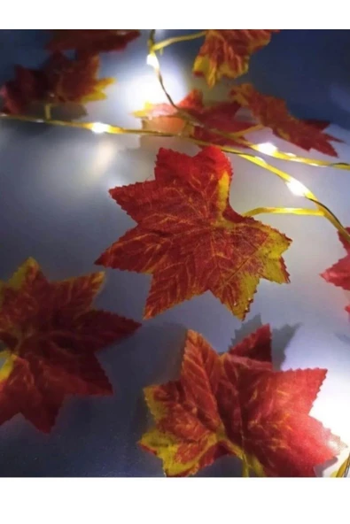 DDPEST 2 Dal Dekoratif Yapay Sonbahar Yıldız Yapraklı Sarmaşık 230cm ve 5metre Sarı Pilli Led - 2