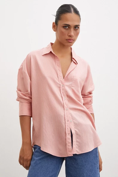 Cepli Çizgili Gömlek Gül Kurusu - 5