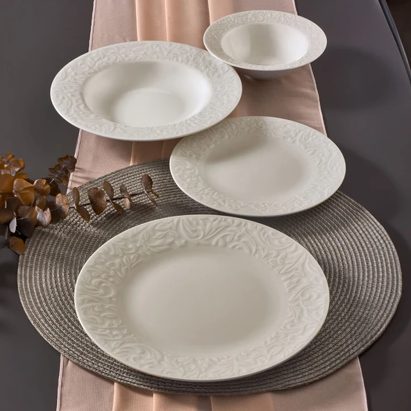GÜRAL PORSELEN Bronte Bone 24 Parça 6 Kişilik Yemek Takımı - Resim 2