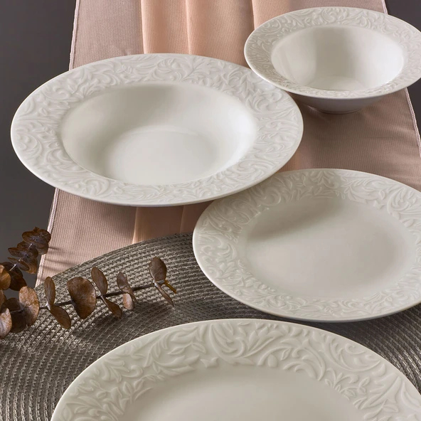 GÜRAL PORSELEN Bronte Bone 24 Parça 6 Kişilik Yemek Takımı - Resim 3
