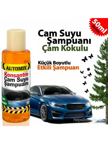 Automix Araba Araç Otomobil Oto Silecek Temizleme Konsantre Cam Suyu Şampuanı Çam Kokulu 50 ML