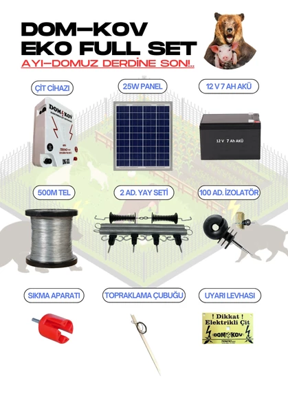 DOM-KOV Domuz Ayı Kovucu Set - Elektrikli Çit Sistemi - Güneş Panelli Set