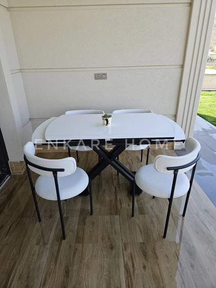 Enkare Beyaz X Ayaklı Masa Beyaz Elisa Sandalye, Mutfak, Salon Masası - 6