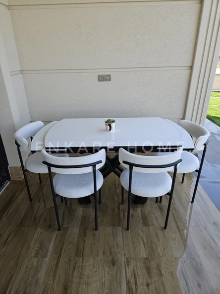 Enkare Beyaz X Ayaklı Masa Beyaz Elisa Sandalye, Mutfak, Salon Masası - 2