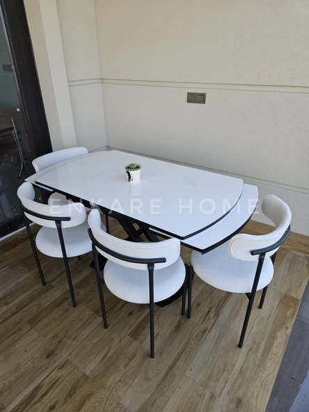 Enkare Beyaz X Ayaklı Masa Beyaz Elisa Sandalye, Mutfak, Salon Masası - 3