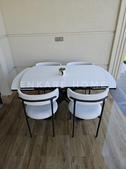 Enkare Beyaz X Ayaklı Masa Beyaz Elisa Sandalye, Mutfak, Salon Masası - 5