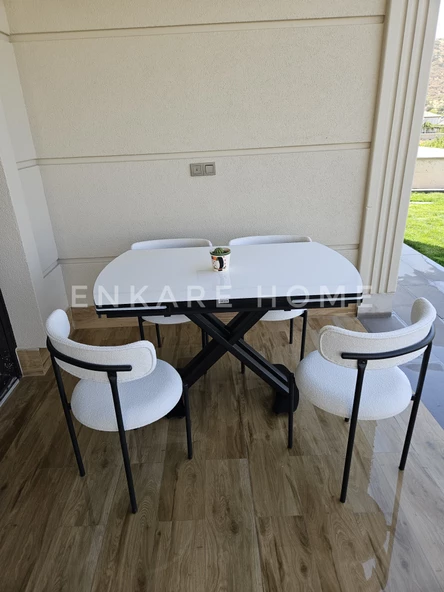 Enkare Beyaz X Ayaklı Masa Beyaz Elisa Sandalye, Mutfak, Salon Masası - 8