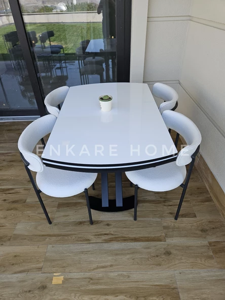 Enkare Beyaz X Ayaklı Masa Beyaz Elisa Sandalye, Mutfak, Salon Masası - 9