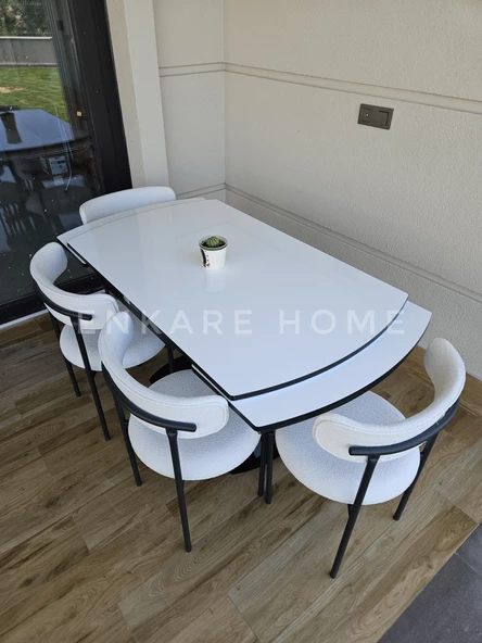 Enkare Beyaz X Ayaklı Masa Beyaz Elisa Sandalye, Mutfak, Salon Masası - 4