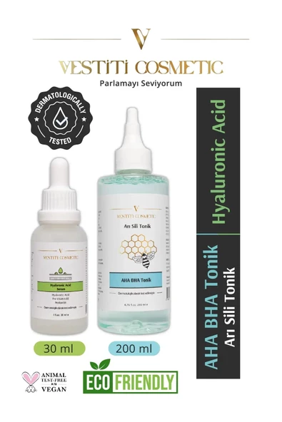VESTİTİ COSMETİC,AHA BHA Tonik - Hyaluronic Acid Serum 2’li Set