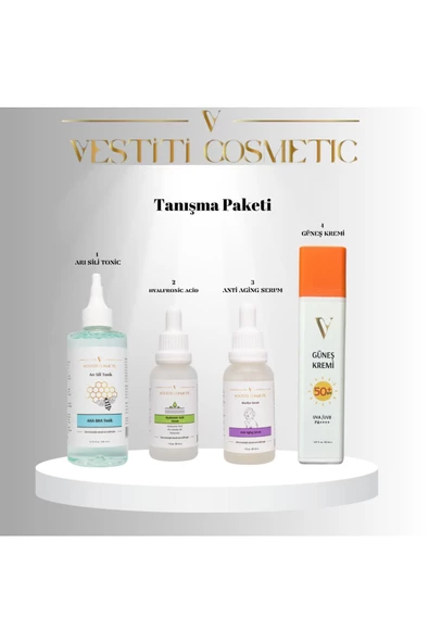 VESTİTİ COSMETİC,Güneş Kremi - Hyaluronic Acid - Anti- Aging Serum - Canlandırıcı Tonik Set
