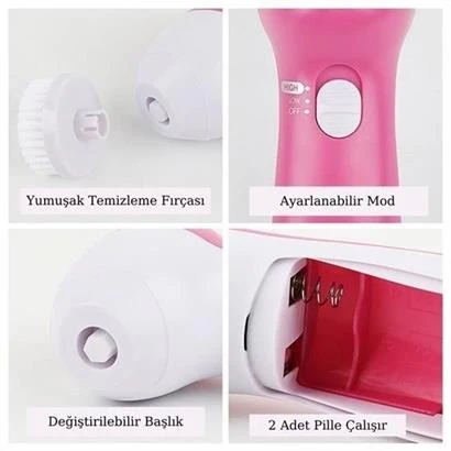 Pilli Yüz Cilt Temizleme Cihazı Siyah Nokta Peeling Fırça Seti Vücut Yüz Bakımı Masaj Aleti - Resim 7