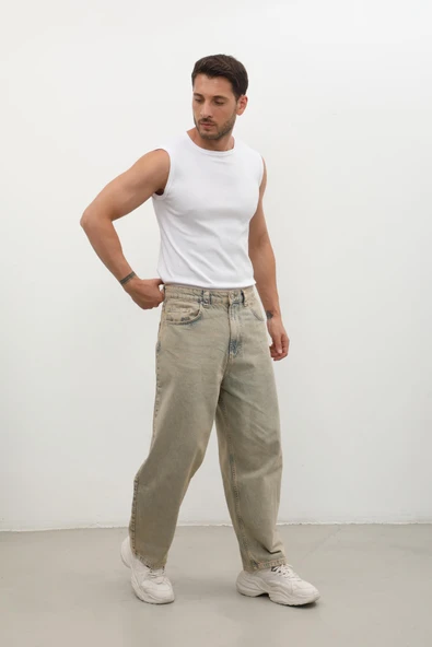 Erkek Skater Fit Jean Pantolon Kahverengi - 3