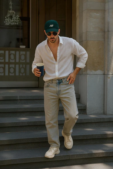 Erkek Skater Fit Jean Pantolon Kahverengi