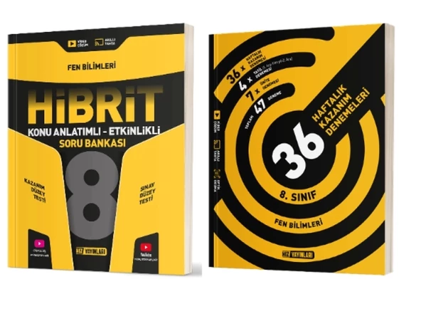 HIZ YAYINLARI 8. Sınıf Fen Bilimleri Hibrit Soru Bankası (Konu Anlatımlı - Etkinlikli) + 36 Haftalık Deneme