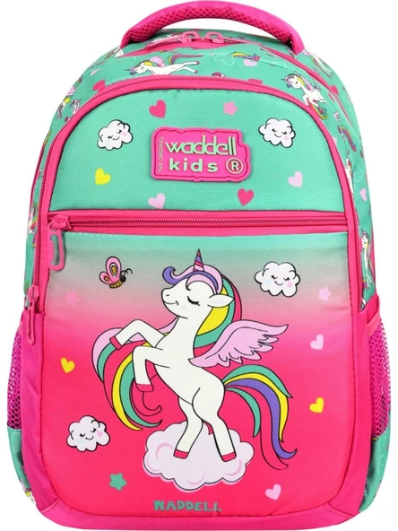 Waddell Lisanslı Fuşya Unicorn Desenli İlkokul Çantası Beslenme Çantası ve Kalemlik - 2
