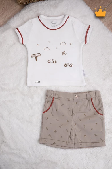 %100 Pamuk Triko Kız Erkek Bebek Çocuk Şortlu Takım 15031 - 6