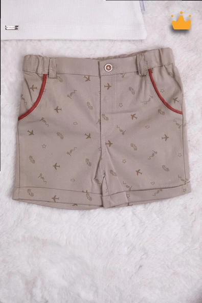 %100 Pamuk Triko Kız Erkek Bebek Çocuk Şortlu Takım 15031 - 9