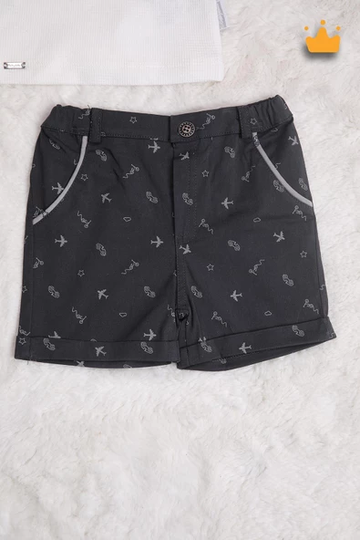 %100 Pamuk Triko Kız Erkek Bebek Çocuk Şortlu Takım 15031 - 4