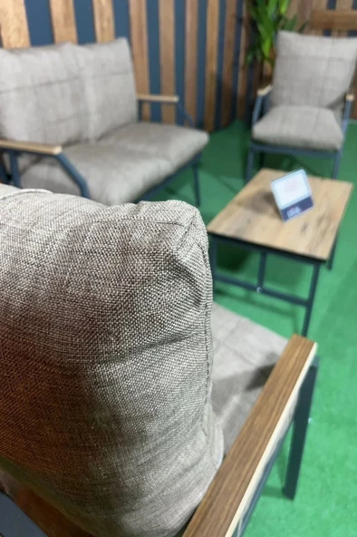 UFUK HOME Linda 211 Sehpalı Kahverengi Fermuarlı Bahçe Balkon Takımı, Cafe, Salon - Metal Kanepe Koltuk Takımı - 5