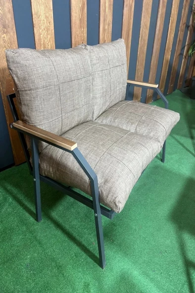 UFUK HOME Linda 211 Sehpalı Kahverengi Fermuarlı Bahçe Balkon Takımı, Cafe, Salon - Metal Kanepe Koltuk Takımı - 3