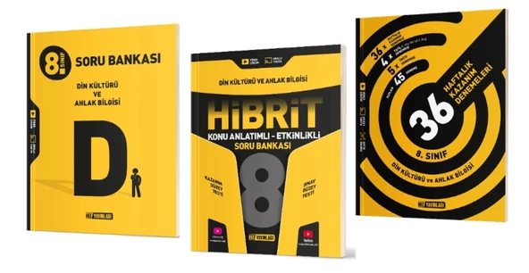HIZ YAYINLARI 8. Sınıf Din Kültürü ve Ahlak Bilgisi Soru Bankası + Hibrit Soru Bankası (Konu Anlatımlı - Etkinlikli) + 3 ürün görseli