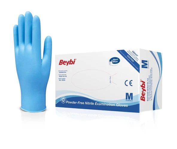 Beybi Pudrasız Nitril Mavi (M) Medium Beden Muayene Eldiven 100lü Paket ürün görseli 1