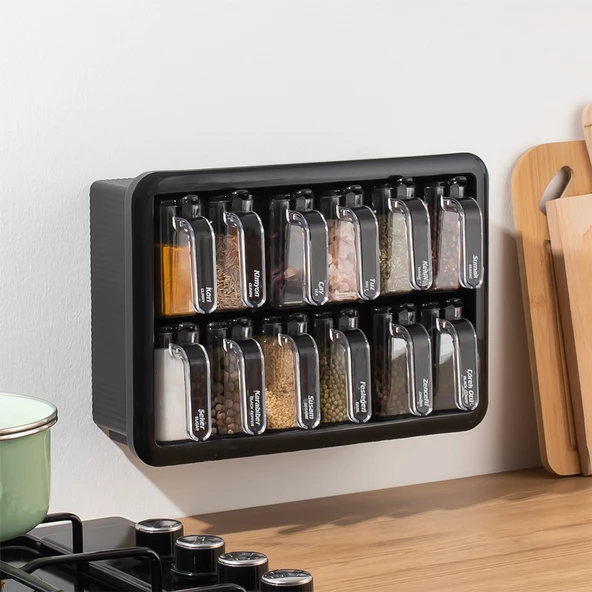 Porsima 1129 12li Etiketli Standlı Baharatlık Takımı Kendinden Yapışkanlı Kaşıklı Ve Kapaklı Baharatlık Seti - Resim 2