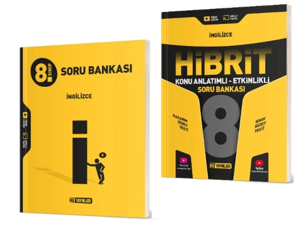 HIZ YAYINLARI 8. Sınıf İngilizce Soru Bankası + Hibrit Soru Bankası (Konu Anlatımlı - Etkinlikli)