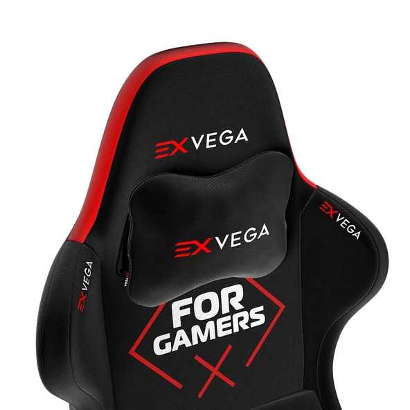 EXVEGA Vesta 2024 Serisi Kırmızı/Siyah Dokuma Kumaş Profesyonel Gaming Oyuncu Koltuğu - Resim 4