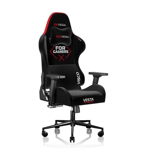 EXVEGA Vesta 2024 Serisi Kırmızı/Siyah Dokuma Kumaş Profesyonel Gaming Oyuncu Koltuğu - Resim 2