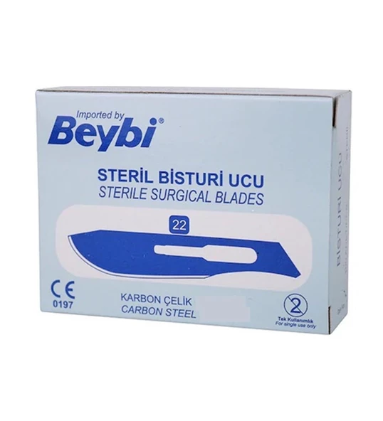 BEYBİ - BİSTURİ UCU STERİL KARBON ÇELİK NO: 22 100'LÜ (1 PAKET)