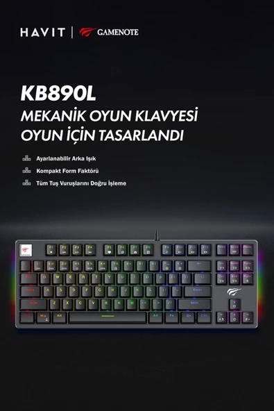 Havit Gamenote Kb890l Rainbow Rgb Mekanik Klavye - Anti Ghosting Blue Switch - 2